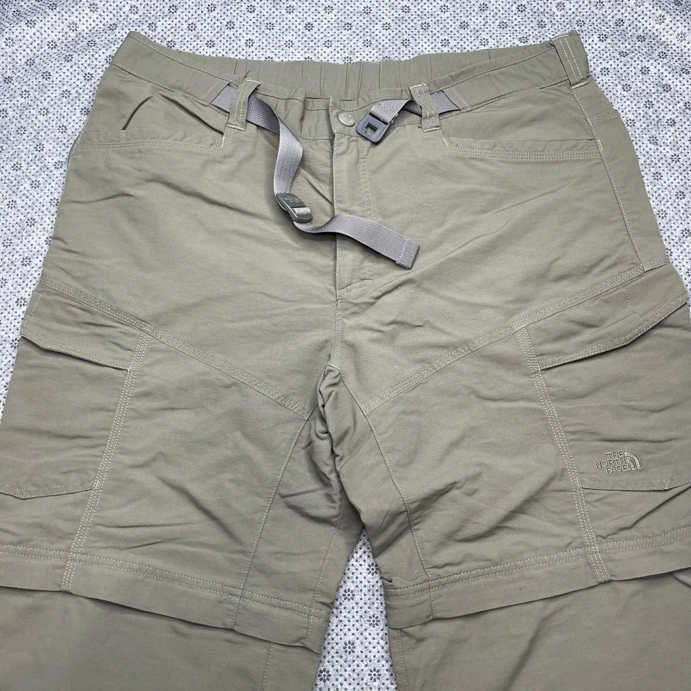 The North Face Mens XL Olive Green Convertible Zip Off Hiking Cargo Pants Belted